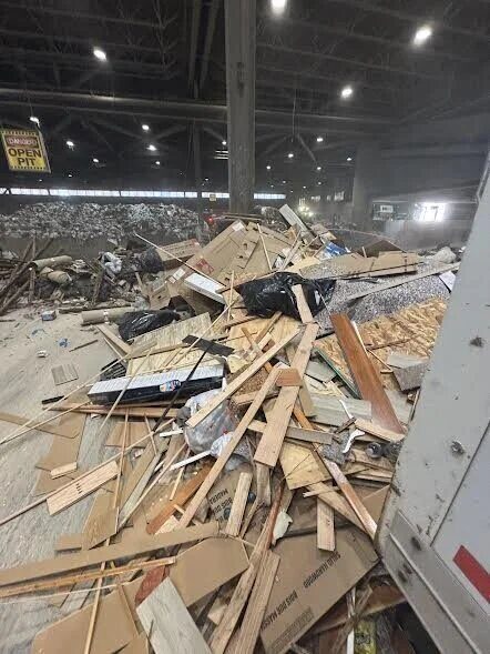 Construction debris at recycling facility